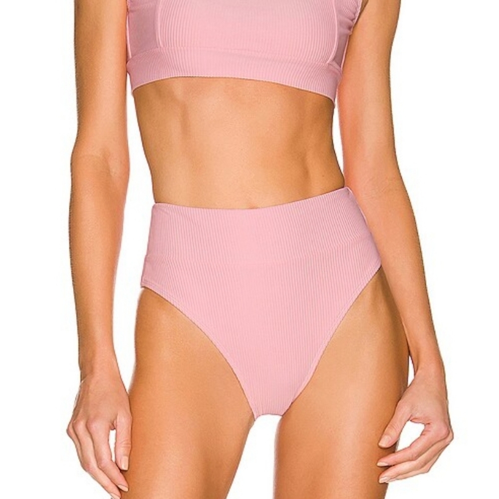 REVOLVE Pink Ribbed High-Waist Bikini Bottom